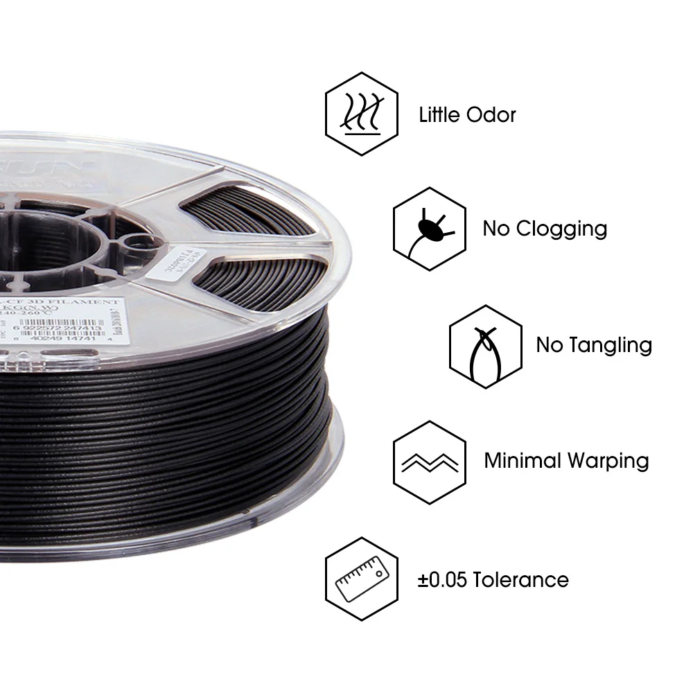 eSun ePA-CF (Carbon Fiber Filled Nylon) 1.75mm 1KG 3D Printer Filament Black
