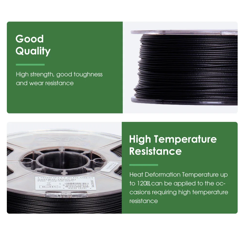 eSun ePA-CF (Carbon Fiber Filled Nylon) 1.75mm 1KG 3D Printer Filament Black