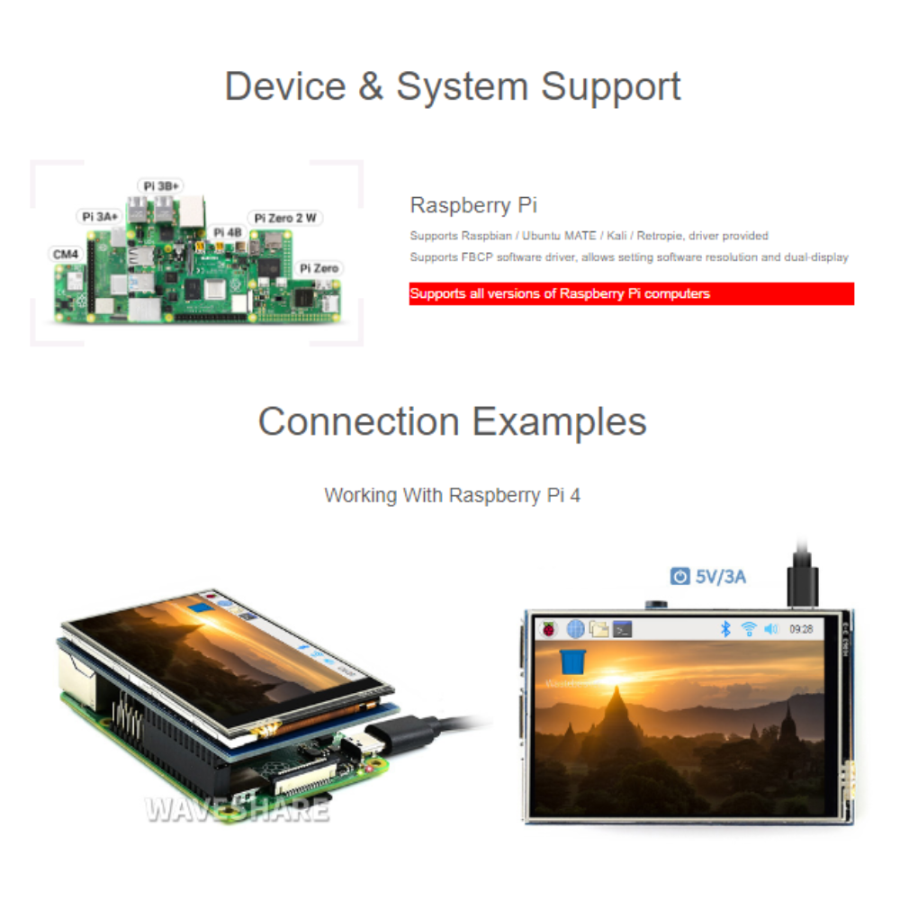 3.5inch 480×320 SPI IPS Resistive Touch Display Screen for Raspberry Pi 5/ 4B/ 3B+/ Zero (B) LCD 12287