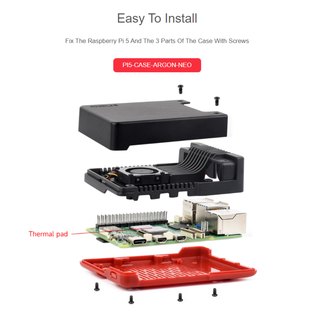Argon NEO 5 BRED Case for Raspberry Pi 5 + M.2 NVME Expansion Option