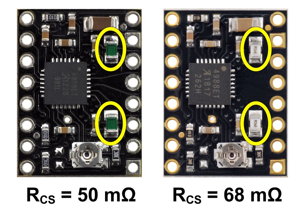 Identification of original 50 mΩ sense resistors (left) and 68 mΩ sense resistors (right) introduced in January 2017.