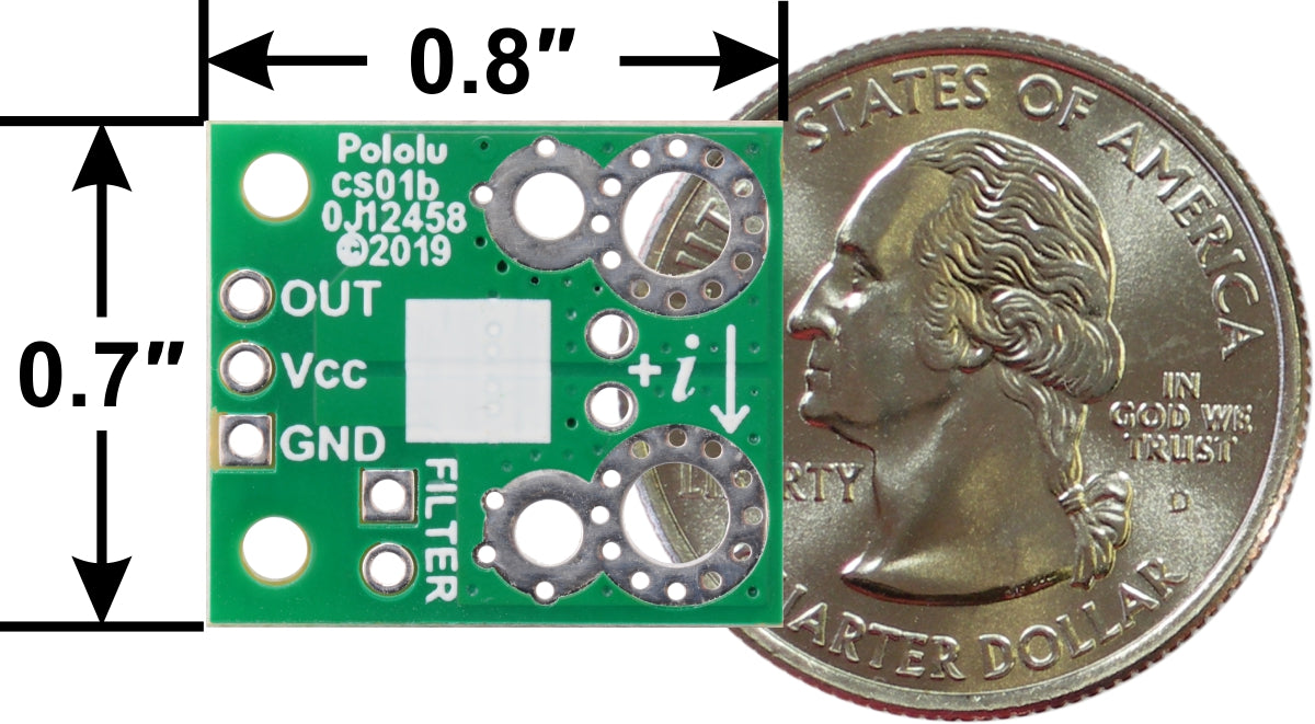 ACHS-712x current sensor carrier (cs01b), bottom view with dimensions.