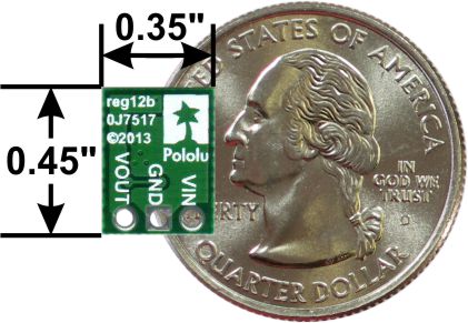Pololu step-up voltage regulator U1V10F3/U1V10F5, bottom view with dimensions.