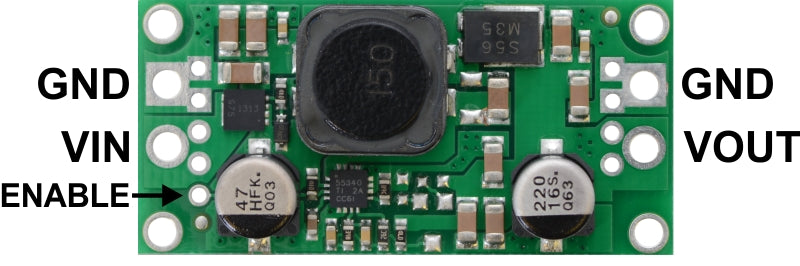 Pololu fixed step-up/step-down voltage regulator S18V20Fx, labeled top view.