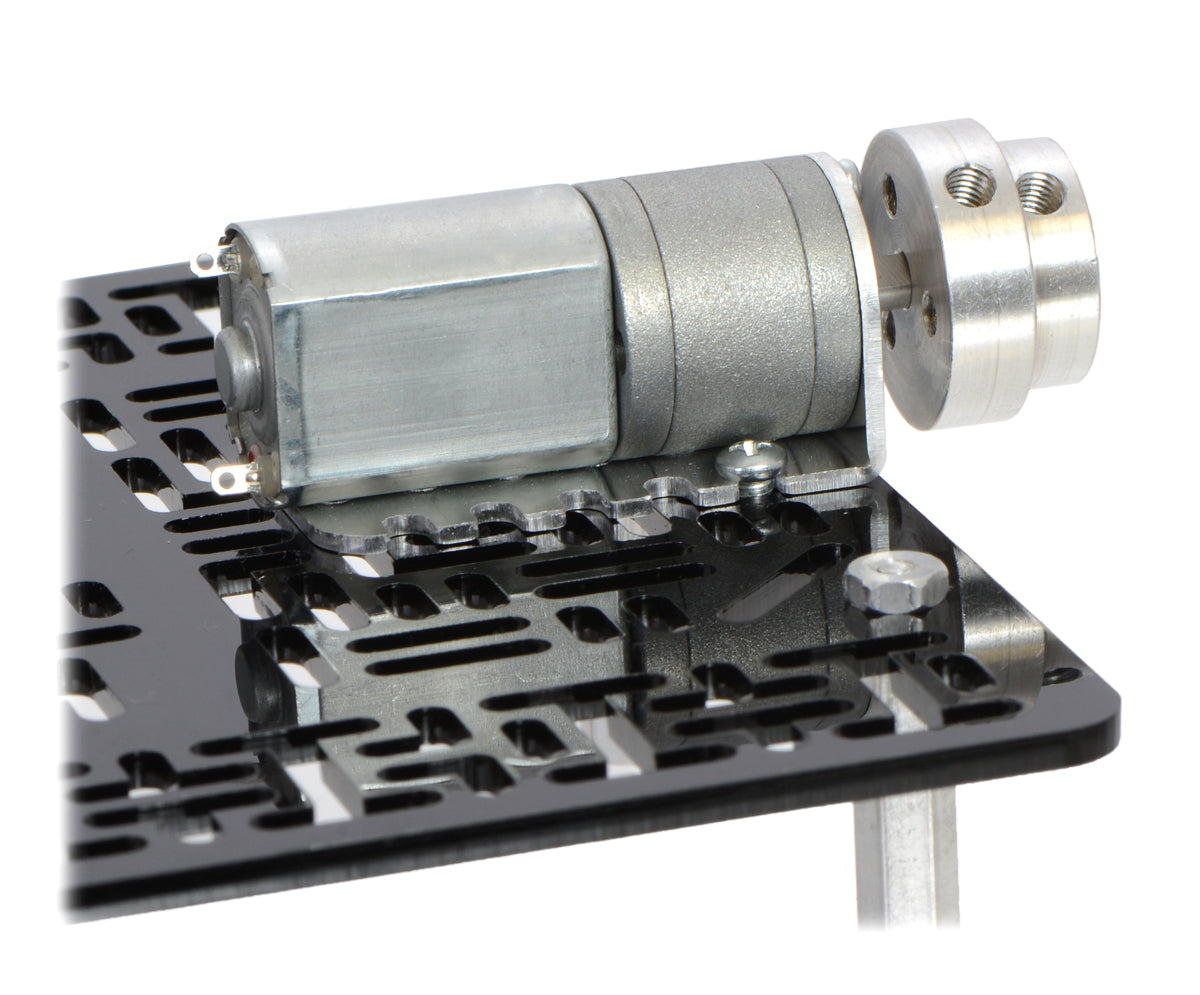 The machined piece of the 4 mm scooter wheel adapter mounted to the output shaft of a 20D mm gearmotor.