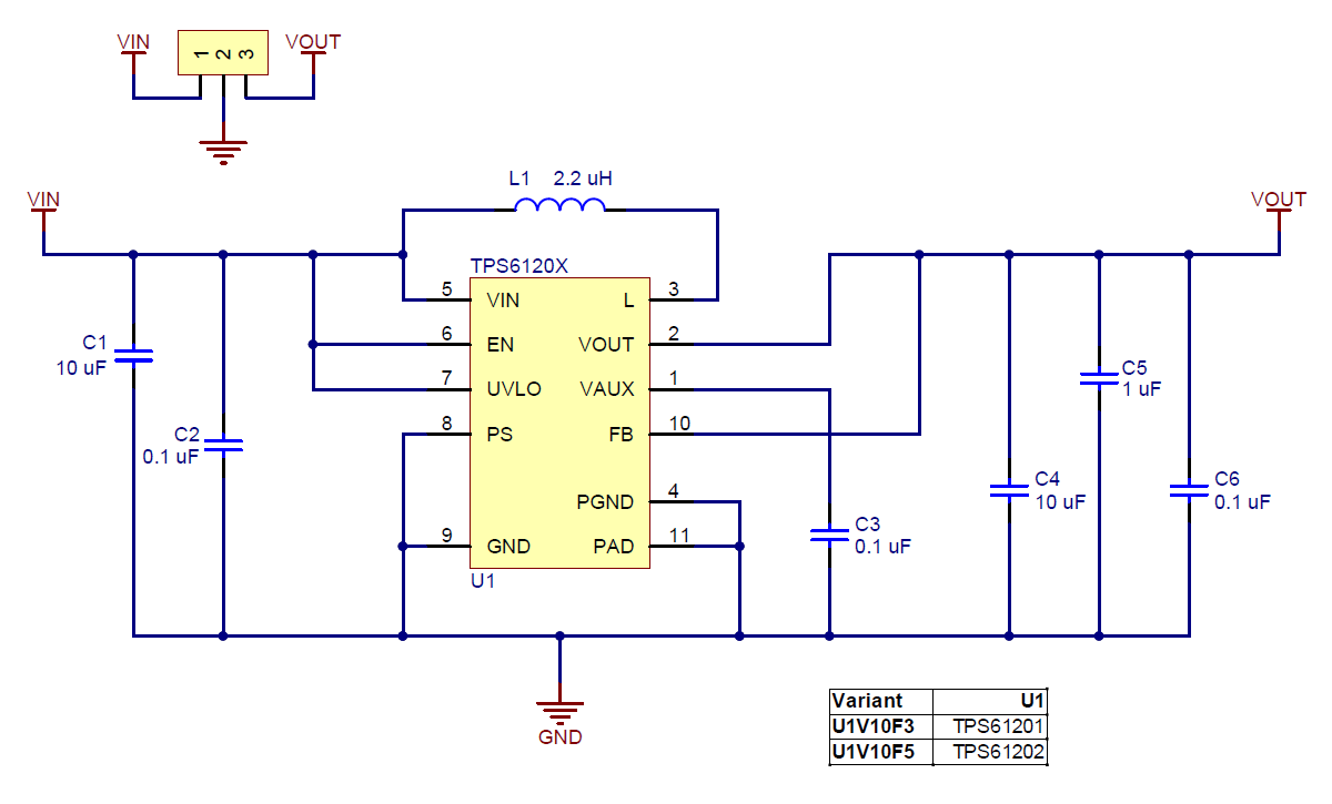 Pololu Step-Up Voltage Regulator U1V10Fx schematic diagram.