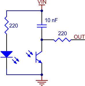 QTR-1RC and QTR-L-1RC reflectance sensor schematic diagram.