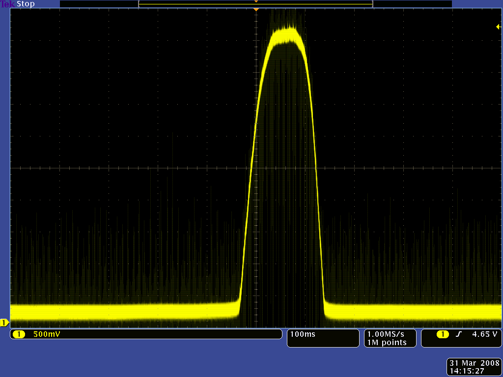 QTR-1A output 1/8" away from a spinning white disk with a black line on it.