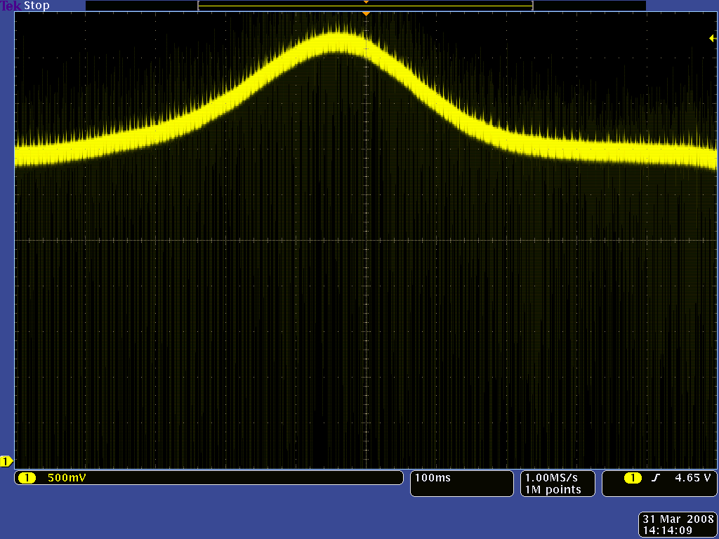 QTR-1A output 3/8" away from a spinning white disk with a black line on it.