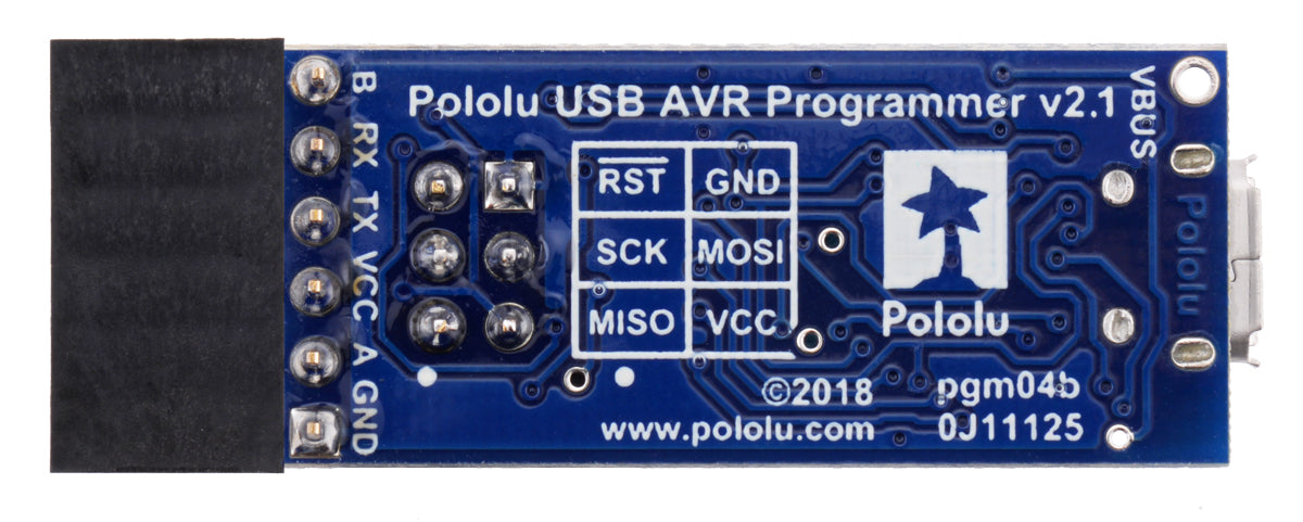 Pololu USB AVR Programmer v2.1, bottom view.