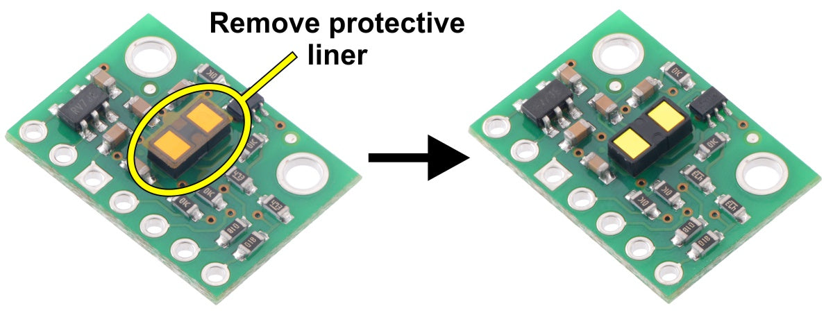 The VL53L1X carrier might ship with a protective liner covering the sensor IC that must be removed before use.