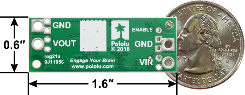 U3V70x Step-Up Voltage Regulator, bottom view with dimensions.