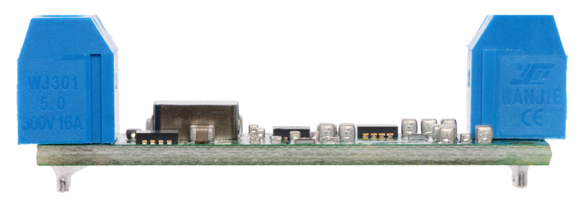 Step-Up Voltage Regulator U3V70Fx with included terminal blocks installed, side view.