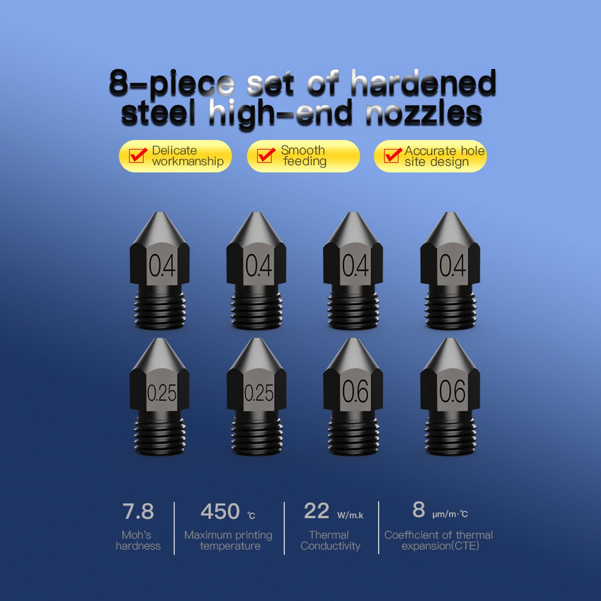 Creality Hardened Steel High-end Nozzle (Set of 8 pcs)