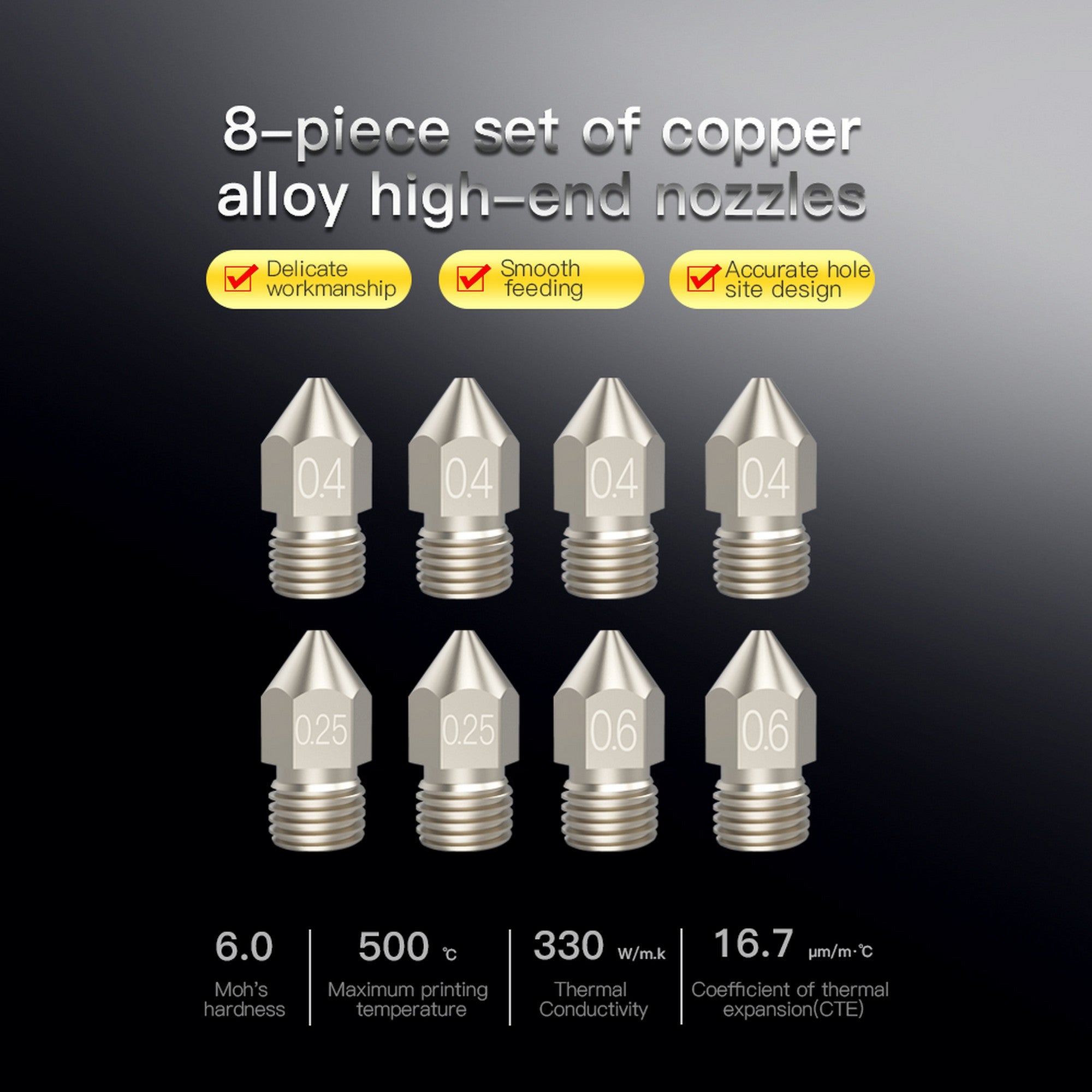 Creality Copper Alloy High-end Nozzle (Set of 8 pcs)