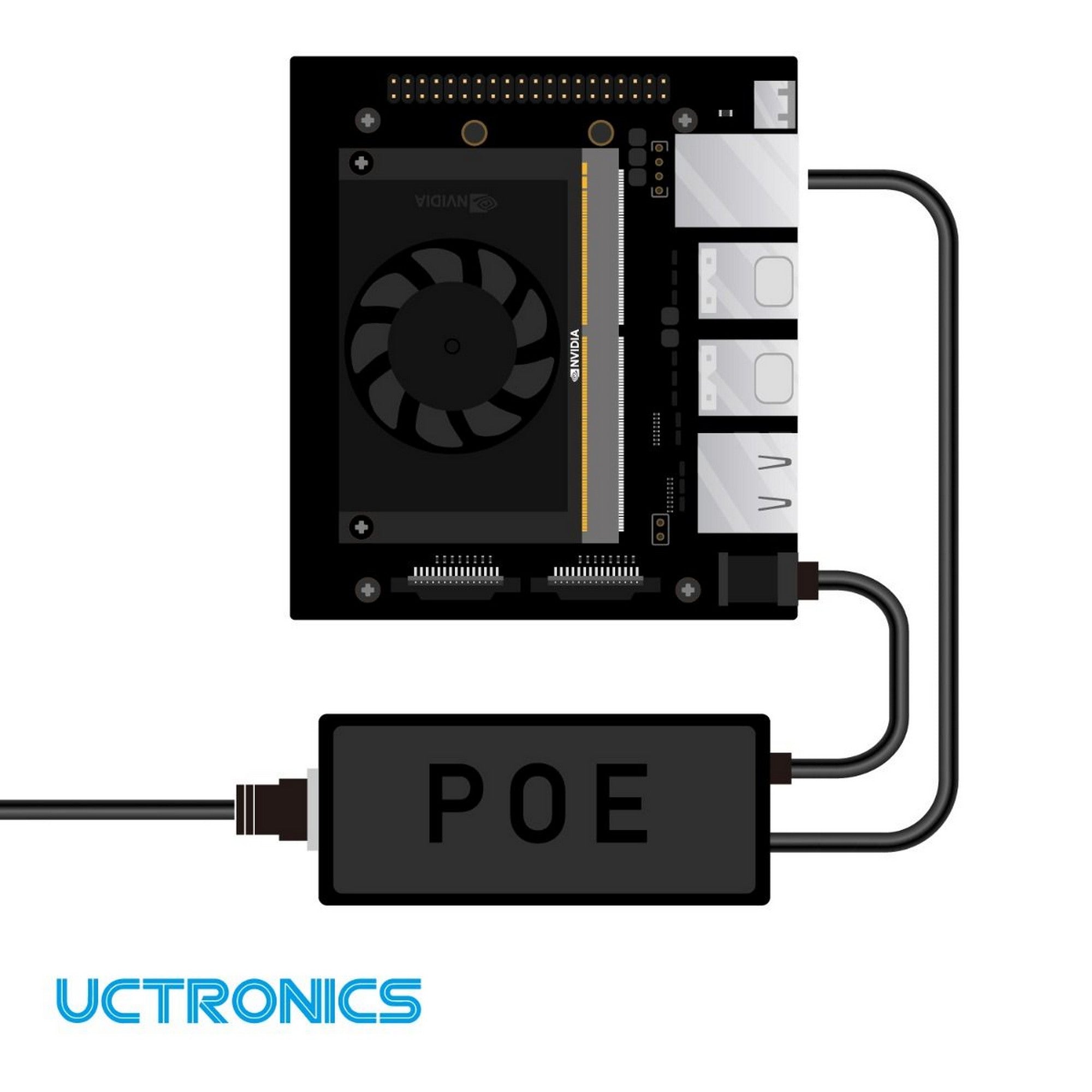 UCTRONICS PoE Splitter 19V 1.3A for Jetson Xavier NX, Active PoE+ RJ45 to 5.5×2.5mm Barrel Jack, IEEE 802.3at/af Compliant U6127