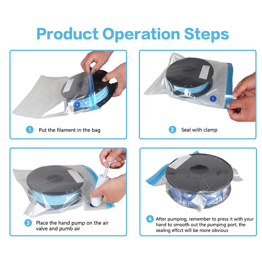 10pcs Reusable Vacuum Bag for 3D Printer Filament and Hand Pump Set