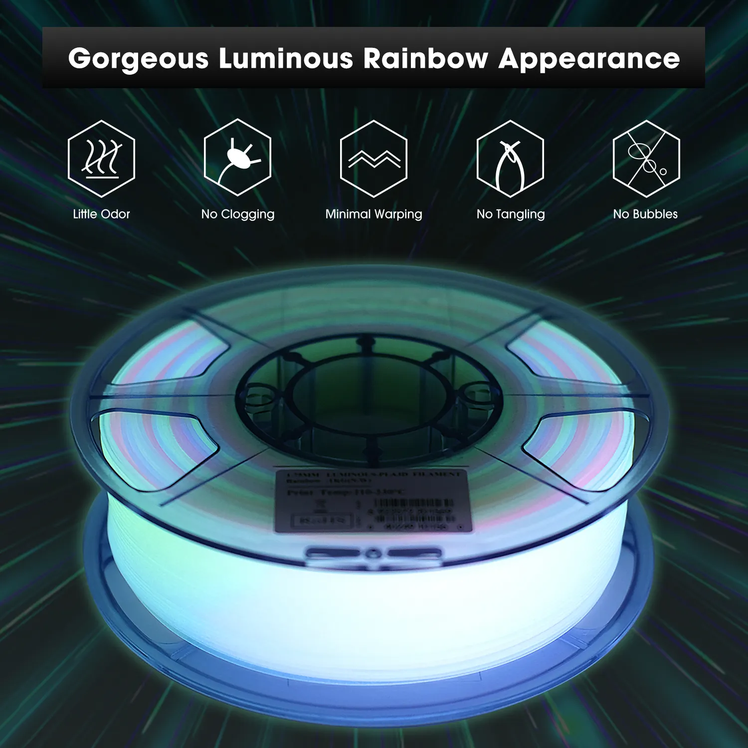 eSun PLA Luminous Rainbow / eStars-PLA Glow In The Dark 1.75mm 1KG 3D Printer Filament