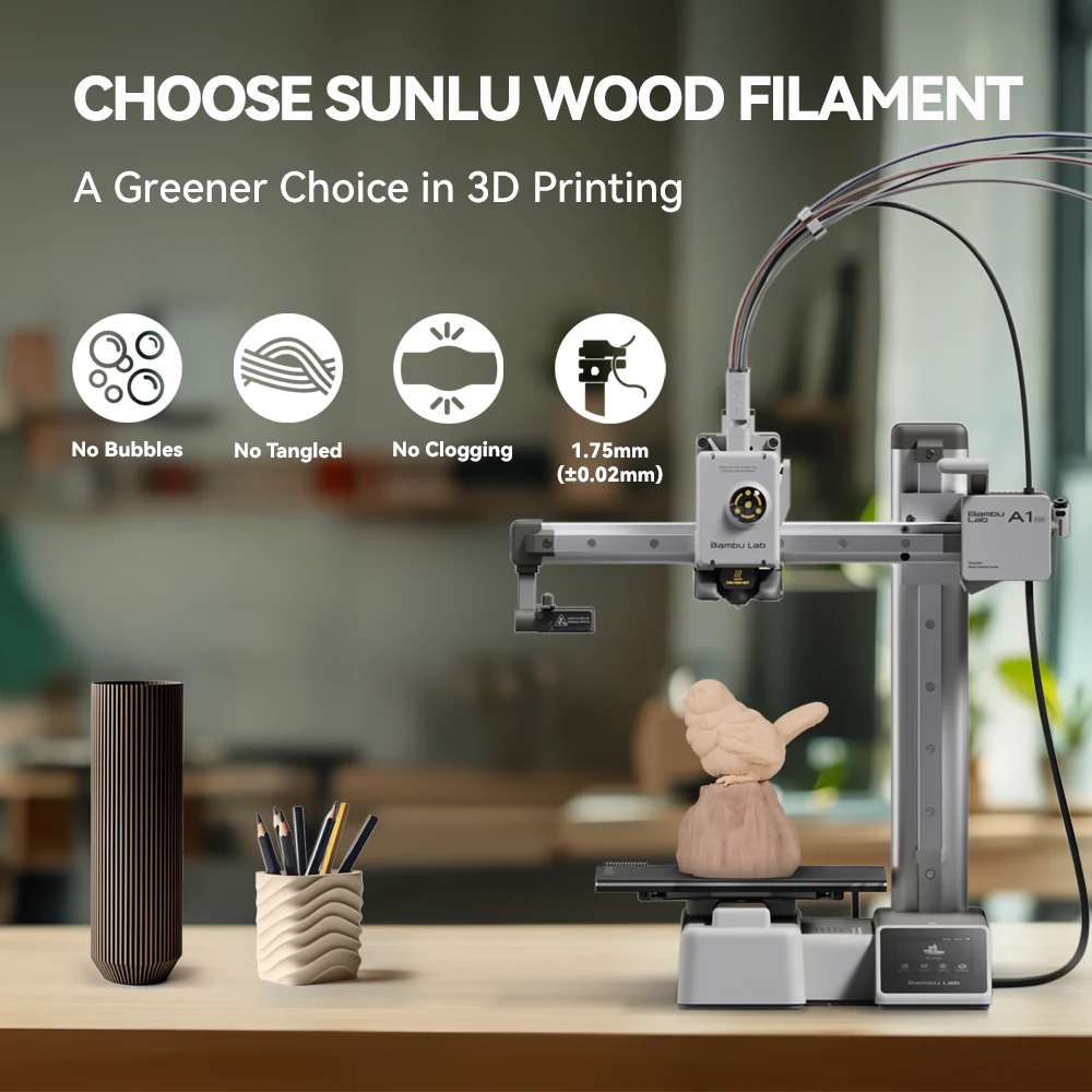 SUNLU PLA Wood 1.75mm 1KG 3D Printer Filament