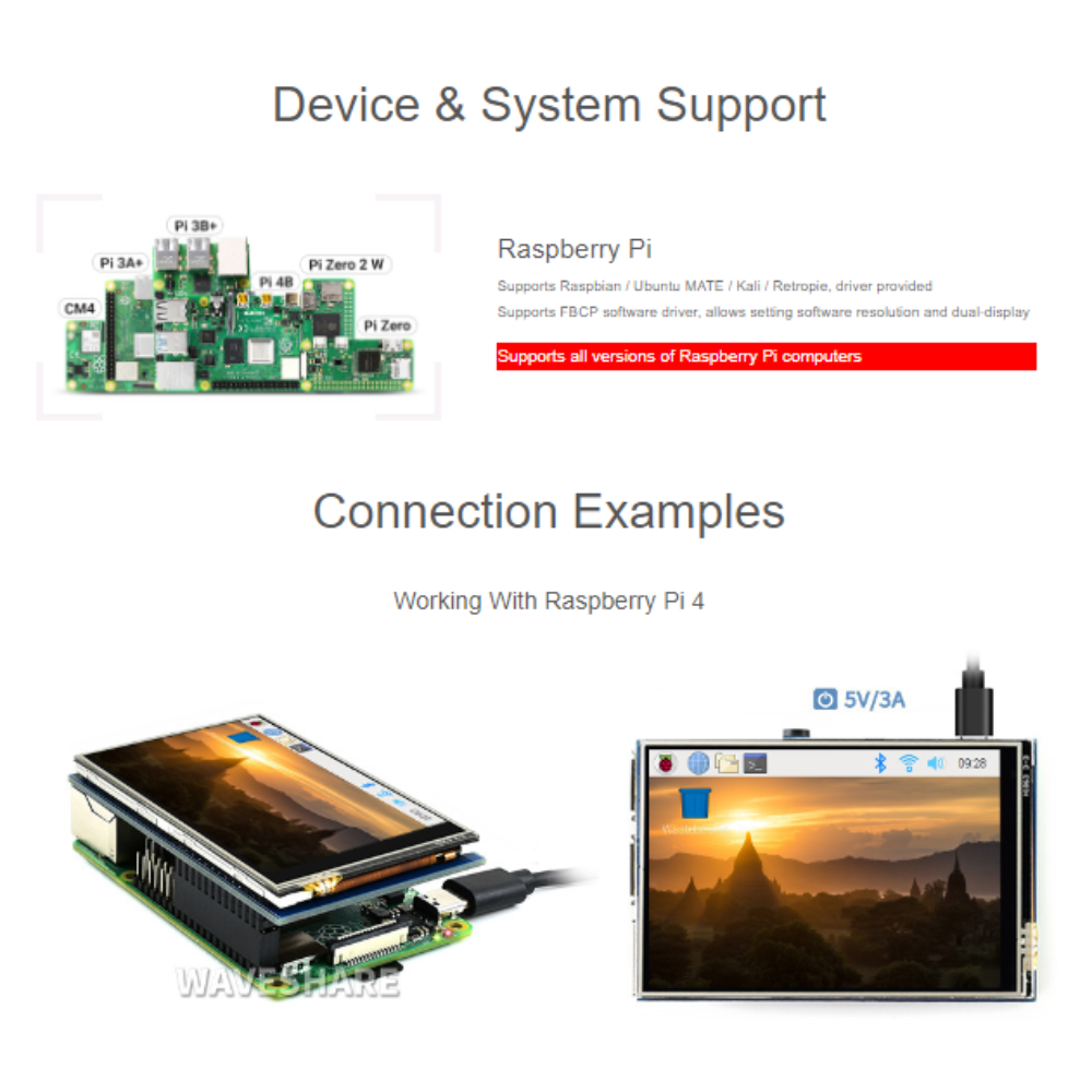 3.5inch 480×320 SPI IPS Resistive Touch Display Screen for Raspberry Pi 3B+/ 4B/ Zero (B) LCD 12287