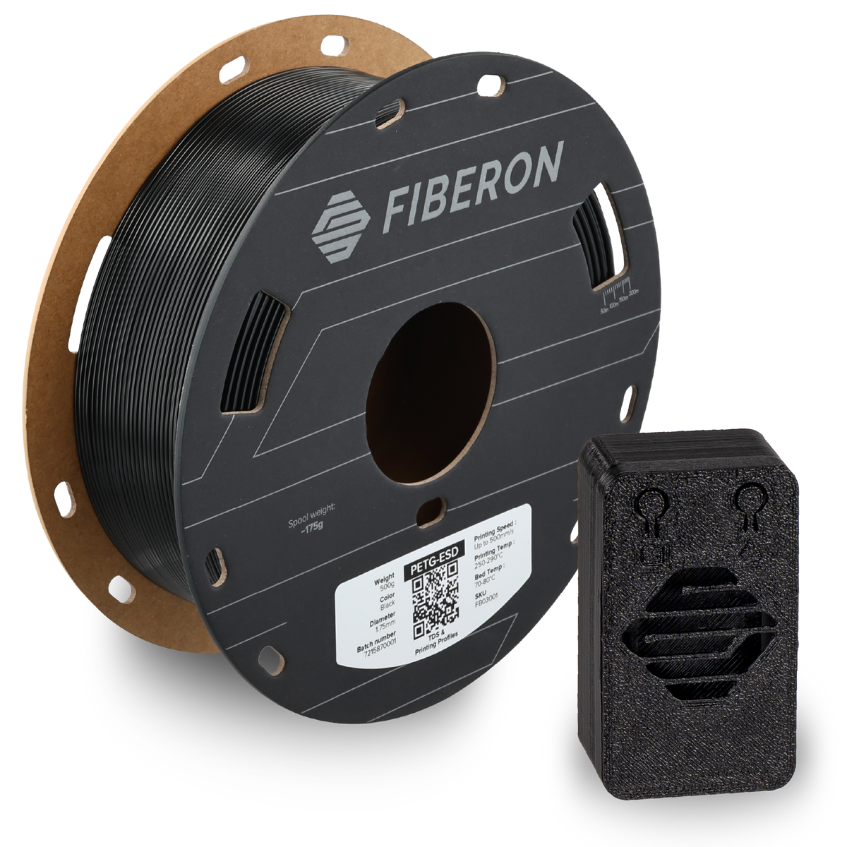 Polymaker Fiberon PETG-ESD 1.75mm 0.5KG 3D Printer Filament Black