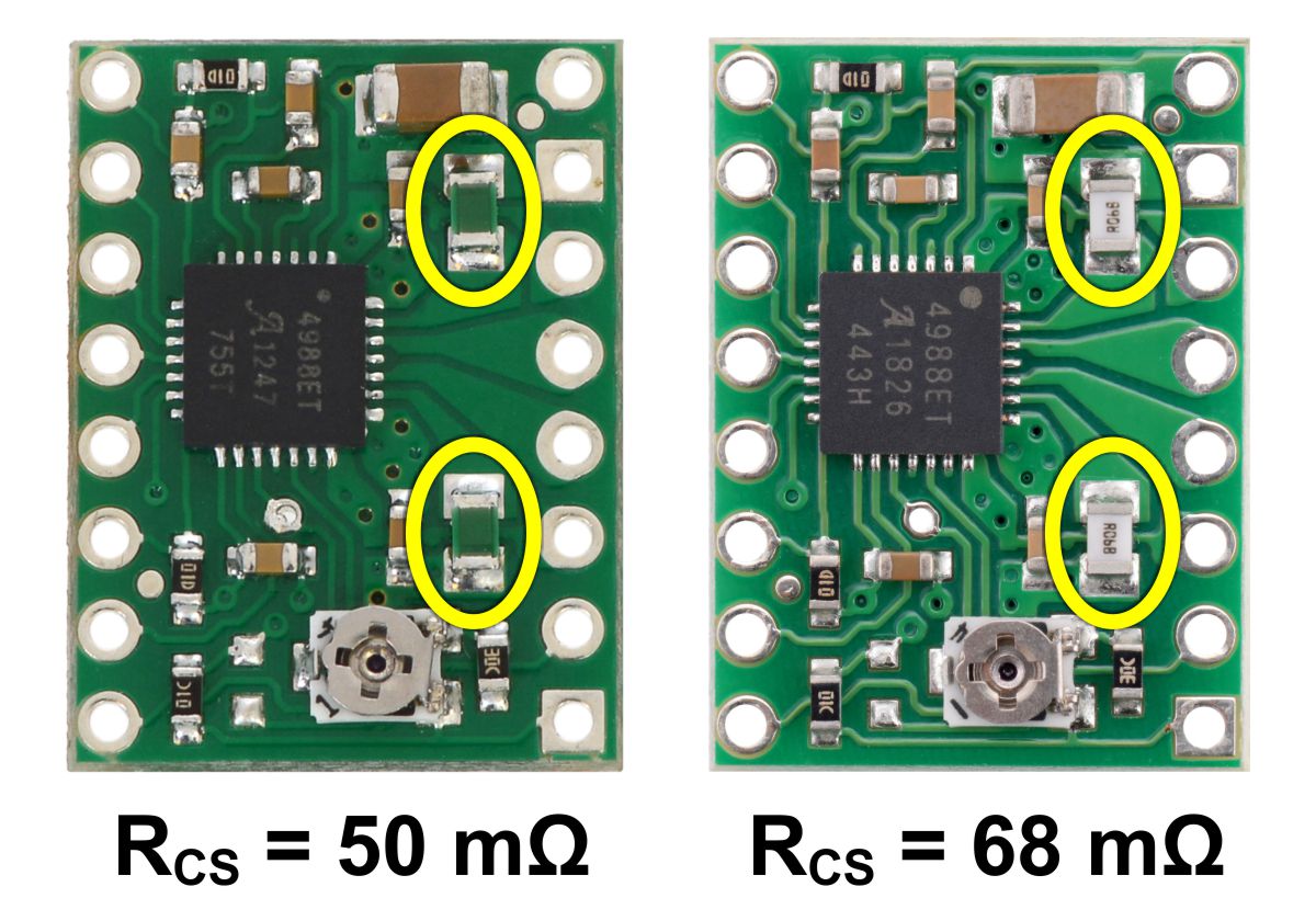 Identification of original 50&nbsp;mΩ sense resistors (left) and 68&nbsp;mΩ sense resistors (right) introduced in January 2017.