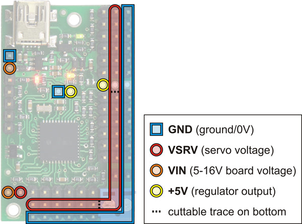 Mini Maestro 18 power pins.