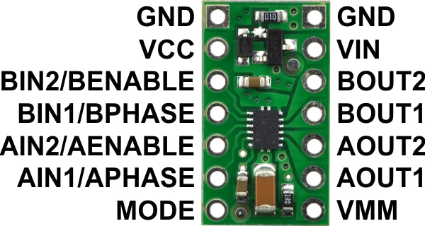 DRV8835 dual motor driver carrier, labeled top view.