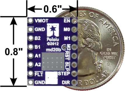 DRV8824/DRV8825 stepper motor driver carrier with dimensions.