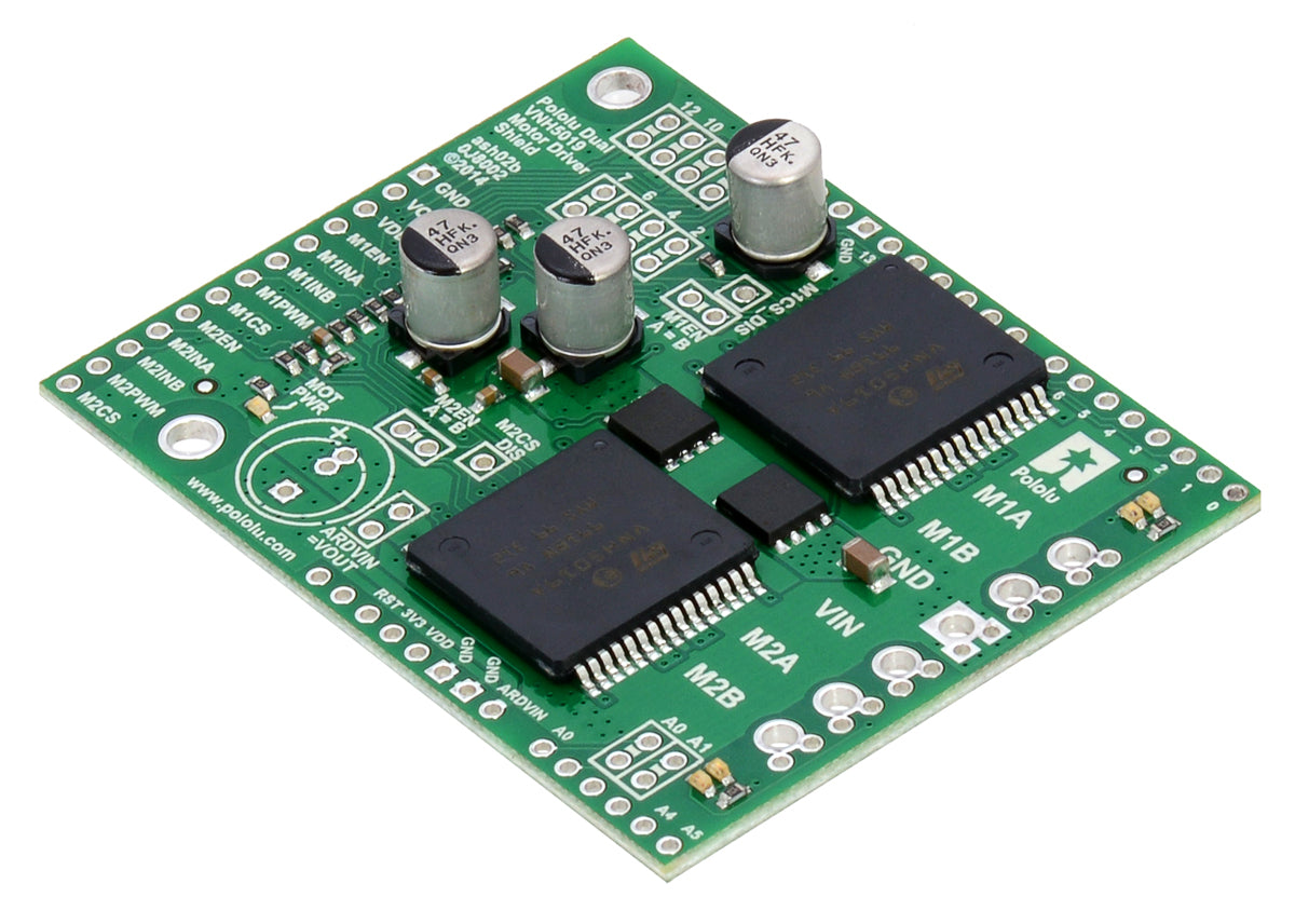 Pololu dual VNH5019 motor driver shield for Arduino.