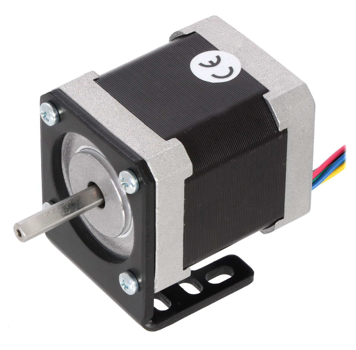 NEMA 17 stepper motor (item #1200) mounted with a Pololu stamped aluminum L-bracket for NEMA 17 stepper motors.