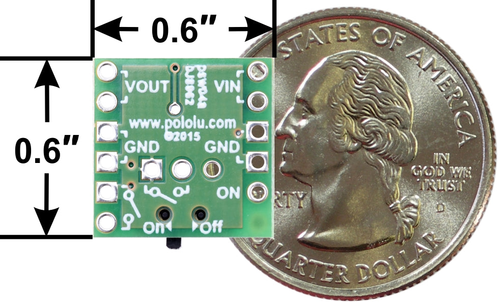 Mini MOSFET Slide Switch with Reverse Voltage Protection, bottom view with dimensions.