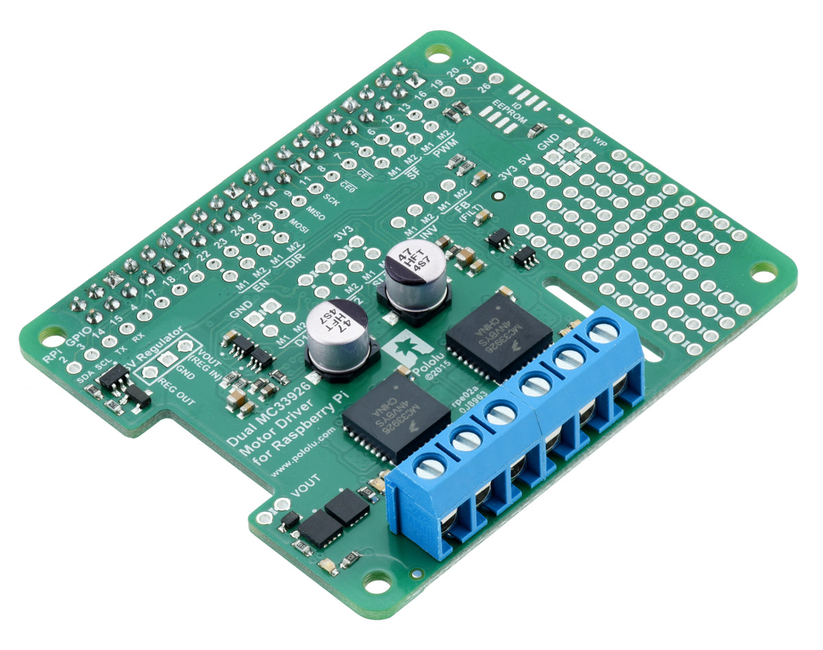 Pololu Dual MC33926 Motor Driver for Raspberry Pi, fully assembled.