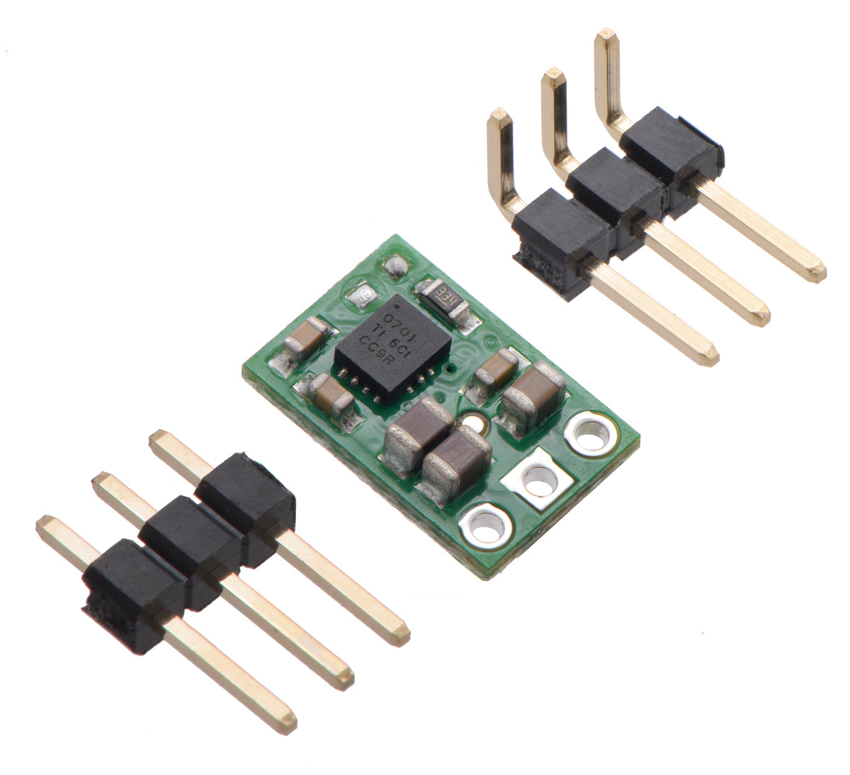 Pololu 5V Step-Up/Step-Down Voltage Regulator S9V11F5 with included optional header pins.