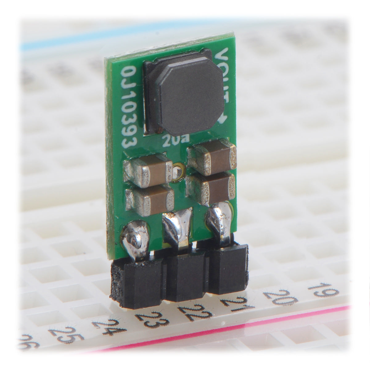 Pololu 5V Step-Up/Step-Down Voltage Regulator S9V11F5 in a solderless breadboard.