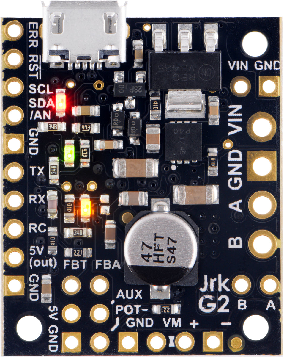 Jrk G2 21v3 USB Motor Controller with Feedback, top view.