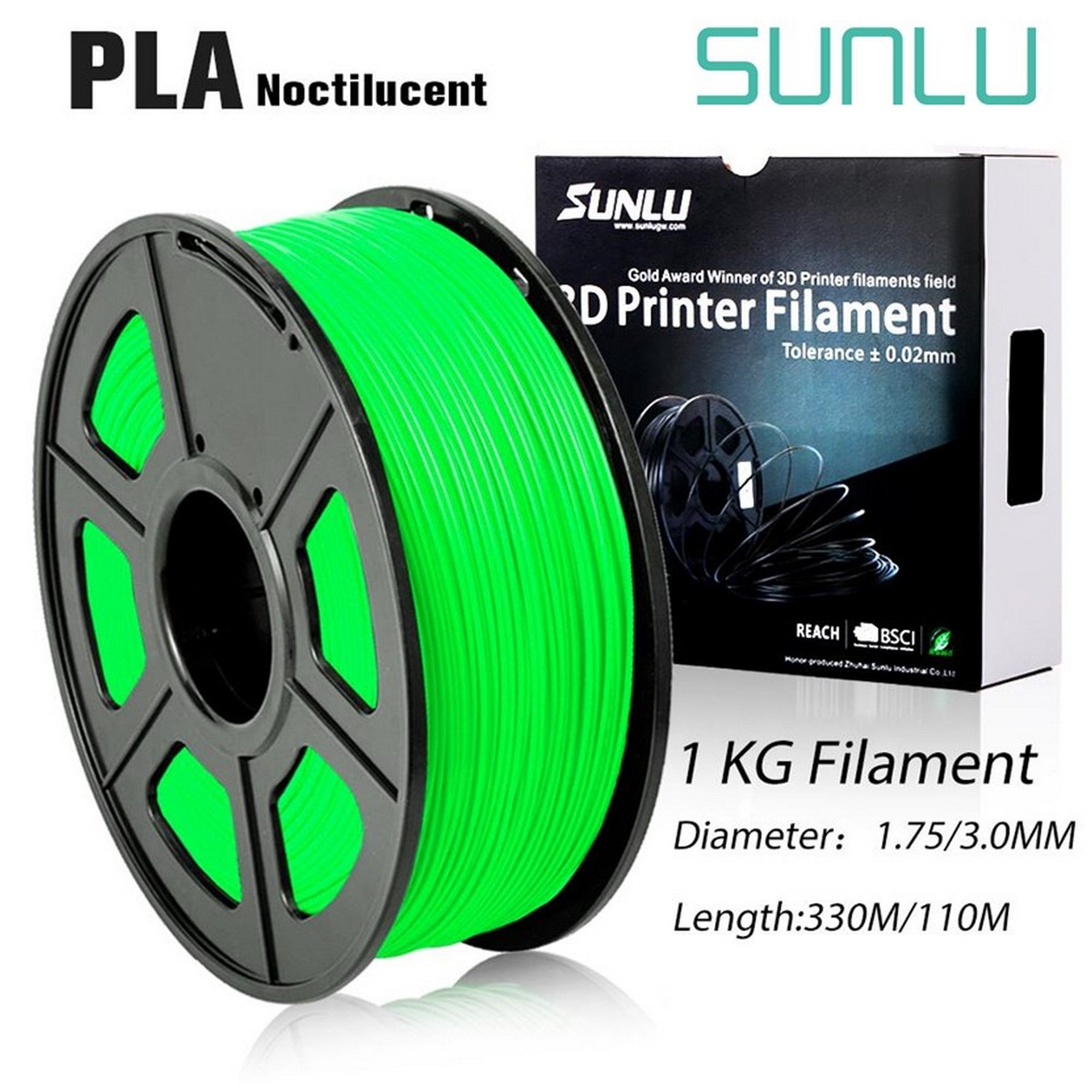 SUNLU PLA Glow In The Dark Noctilucent Green 1.75mm 1KG 3D Printer Filament