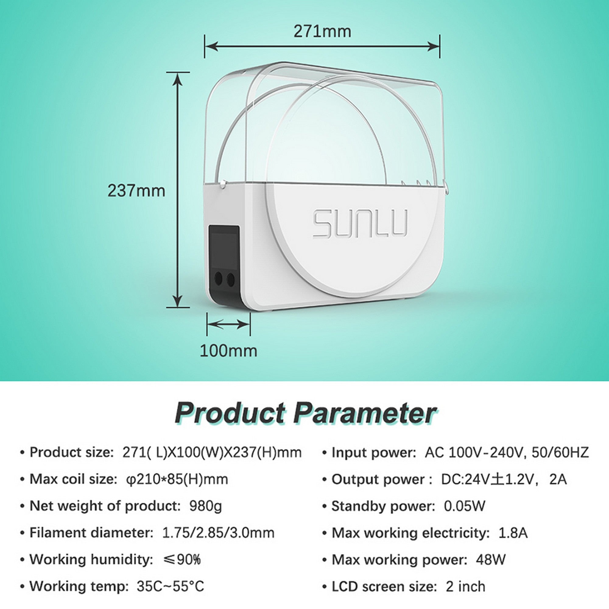 SUNLU FilaDryer S1 Plus 3D Printer Filament Dryer Box