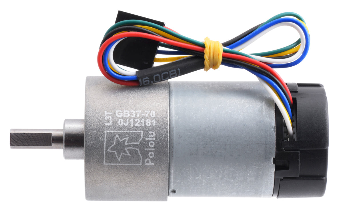 70:1 Metal Gearmotor 37Dx70L mm 12V with 64 CPR Encoder (Helical Pinion) Pololu 4754