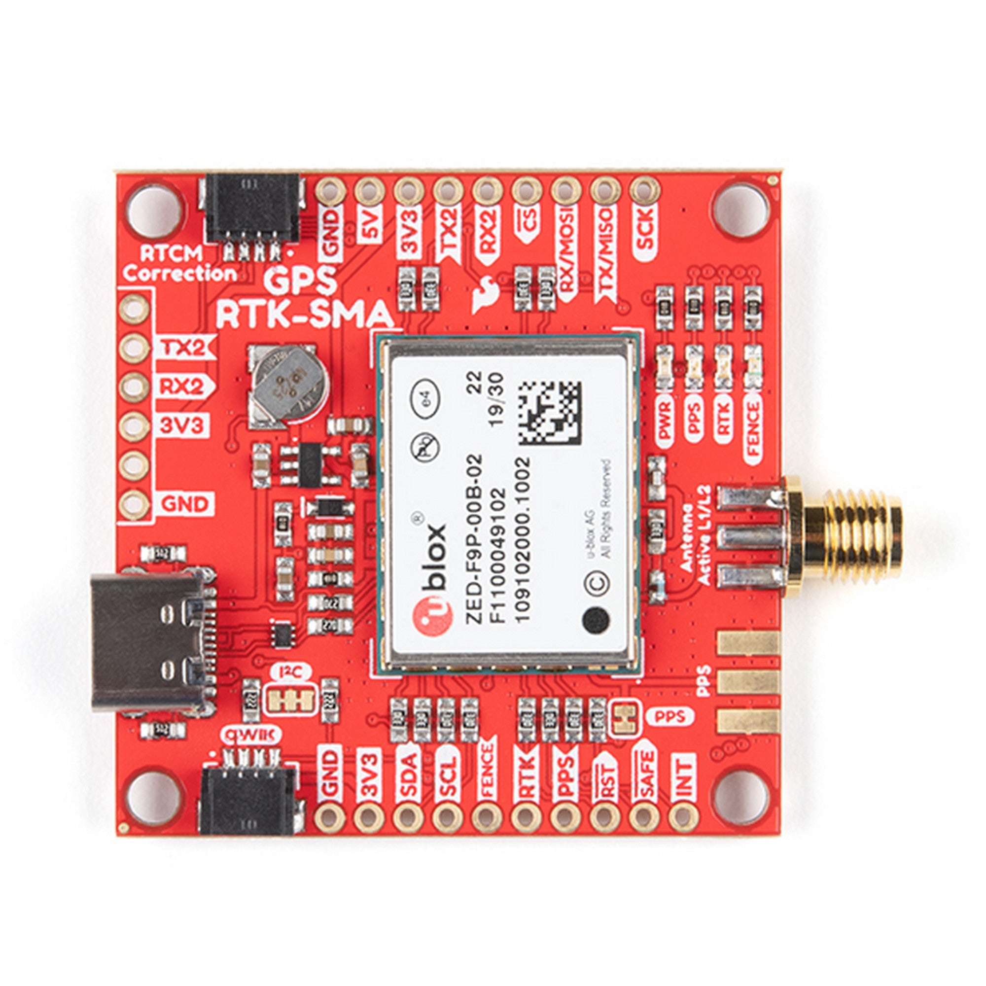 SparkFun GPS-RTK-SMA Breakout - ZED-F9P (Qwiic) GPS-16481