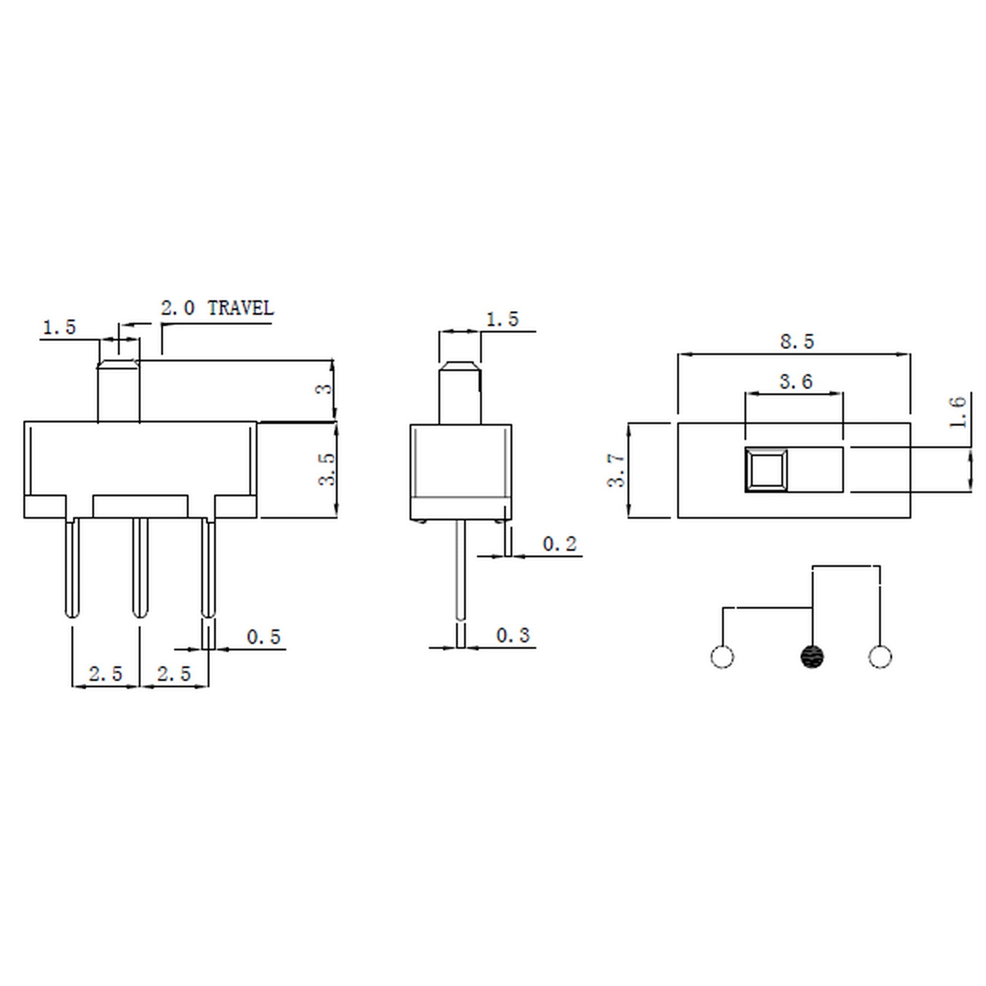 Mini Slide Switch : 3-Pin, SPDT, 0.3A (3-Pack) Pololu 1408