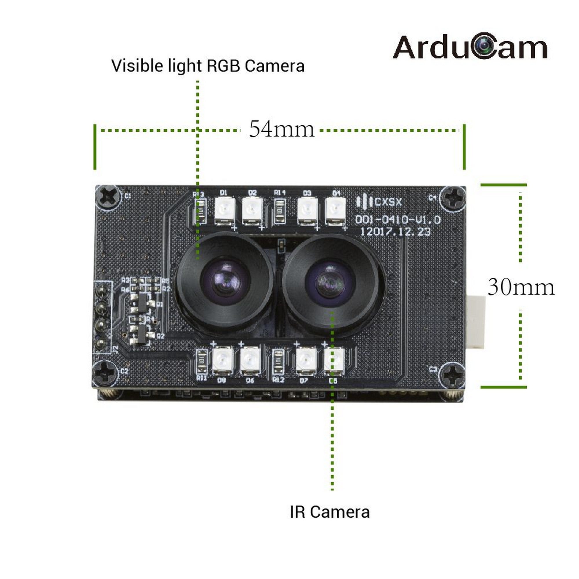 Arducam Stereo USB Camera, Synchronized Visible Light and Infrared Camera, 2MP 1080P Day and Night Mini UVC USB2.0 Webcam Board for Face Recognition and Biological Detection B0198