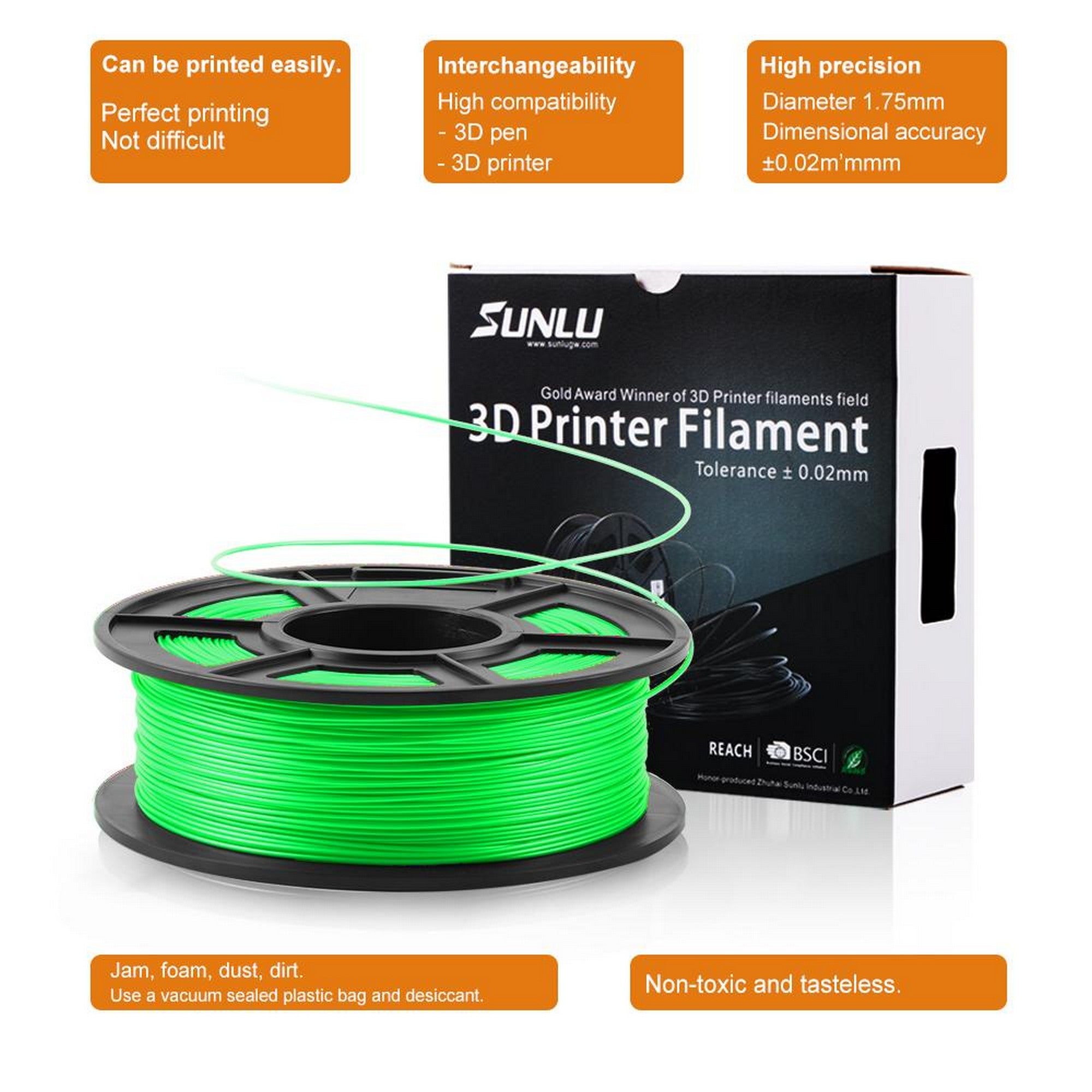 SUNLU PLA Glow In The Dark Noctilucent Green 1.75mm 1KG 3D Printer Filament