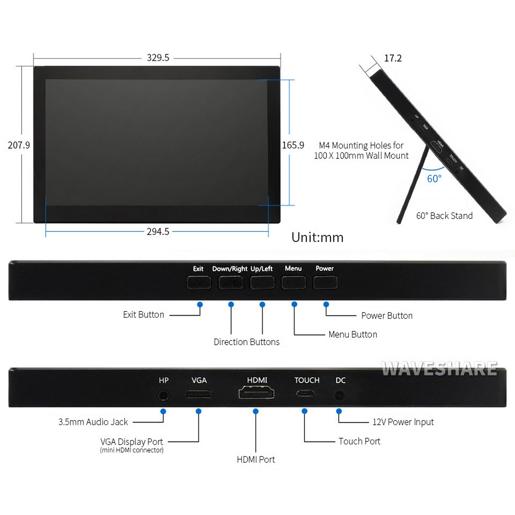 13.3 inch 1920×1080 IPS HDMI Capacitive Touch Screen LCD (H) with Case V2 16328