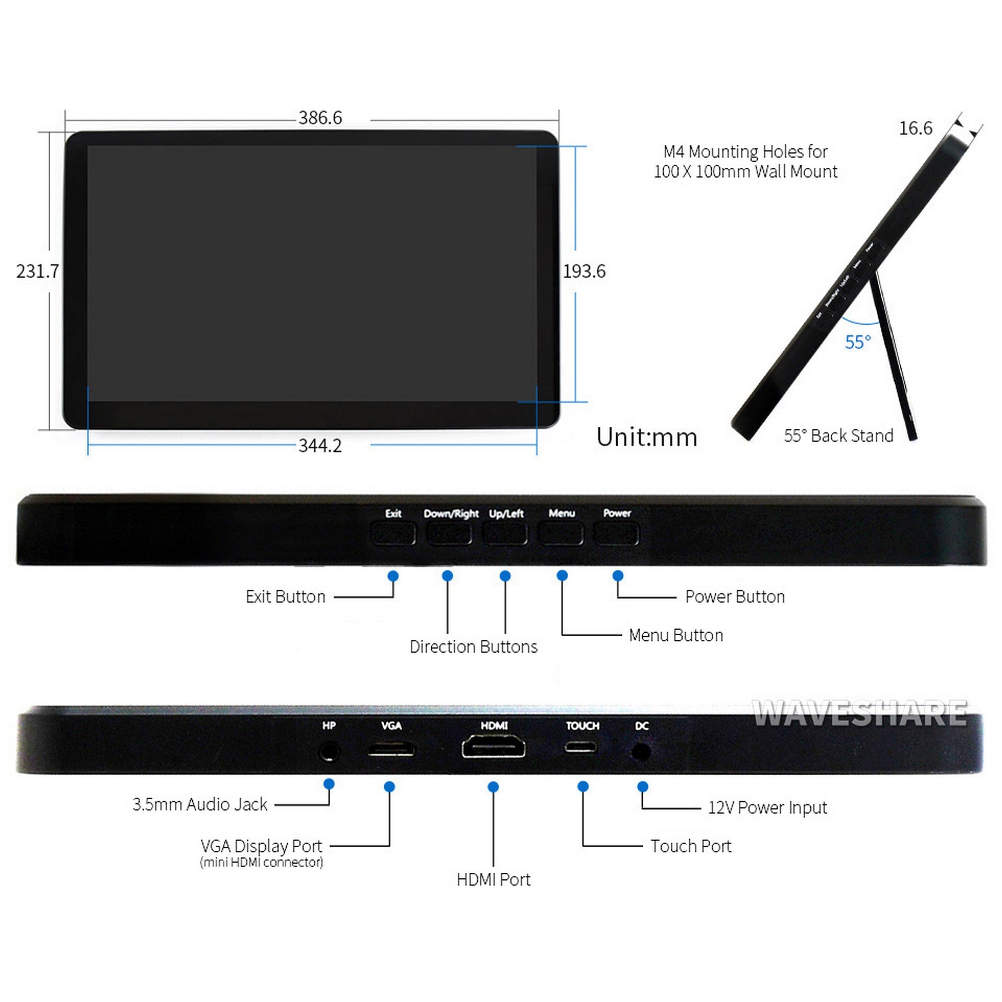 15.6 inch 1920×1080 IPS HDMI Capacitive Touch Screen LCD (H) with Case 16641