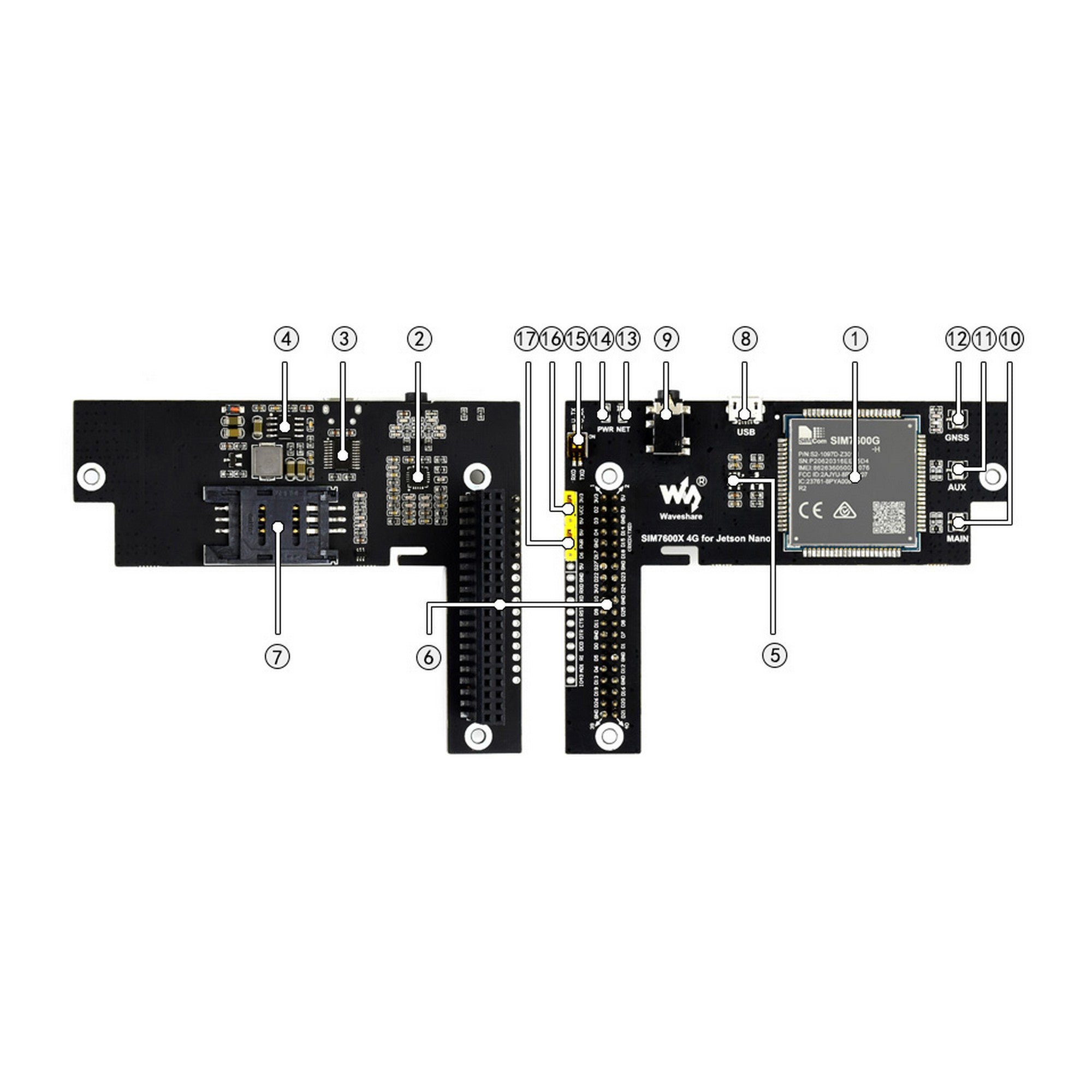 SIM7600G-H 4G / 3G / 2G / GNSS Module for Jetson Nano 17729