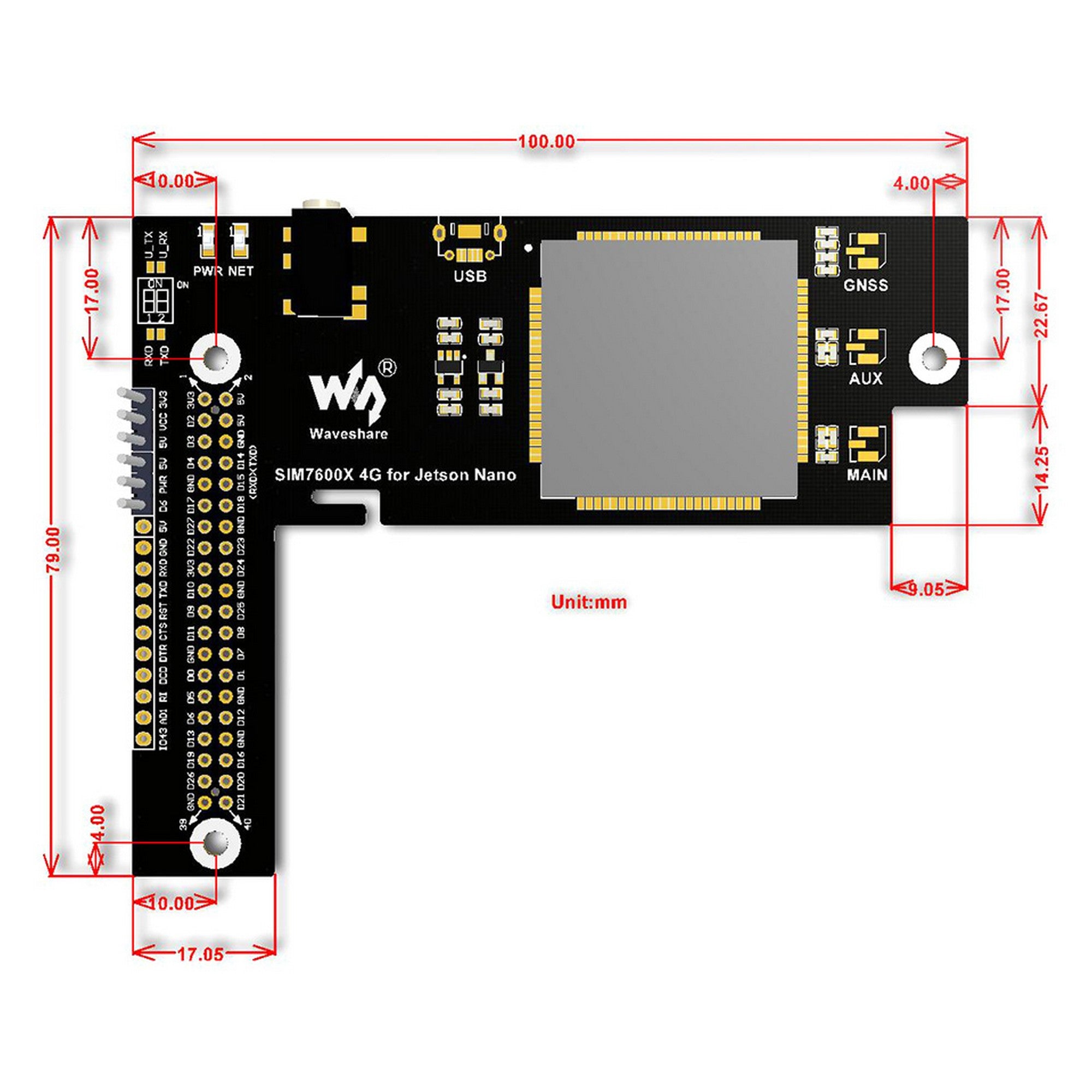 SIM7600G-H 4G / 3G / 2G / GNSS Module for Jetson Nano 17729